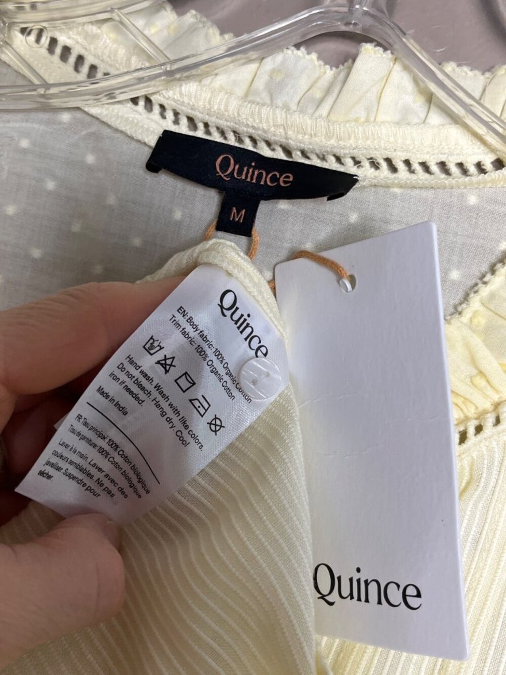 NWT Quince Peasant Blouse Textured Custard Pale Yellow Dainty Cottagecore Wom M - Picture 2 of 10